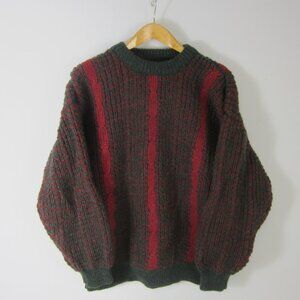 Vtg Browns of Bermuda Men XL Heather Maroon Red Green Cable Wool Sweater Ireland